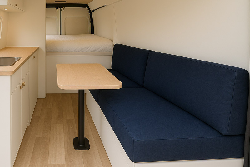 Interior upholstery of a converted van